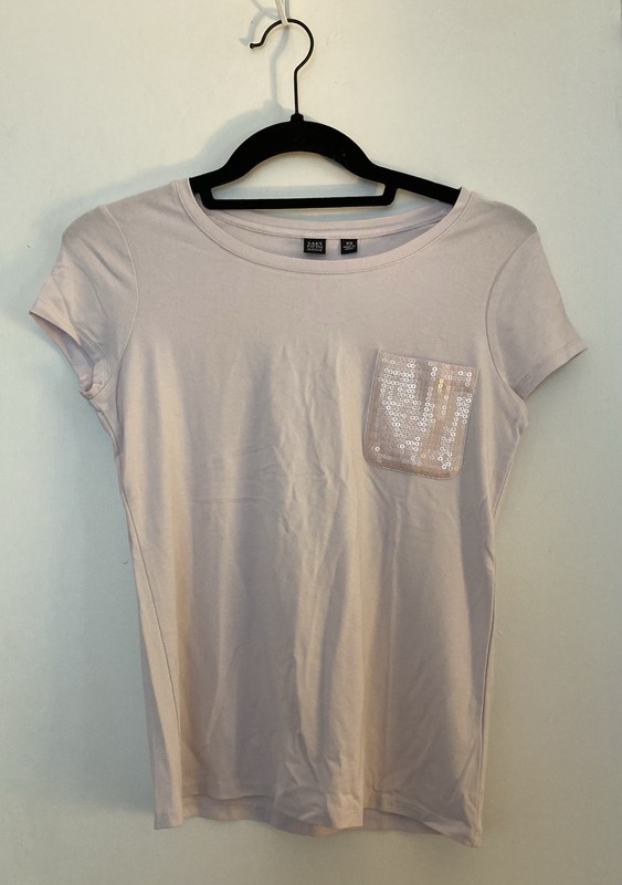 Saks Fifth Avenue Pale Pink Rayon Tee With Sequined Pocket New