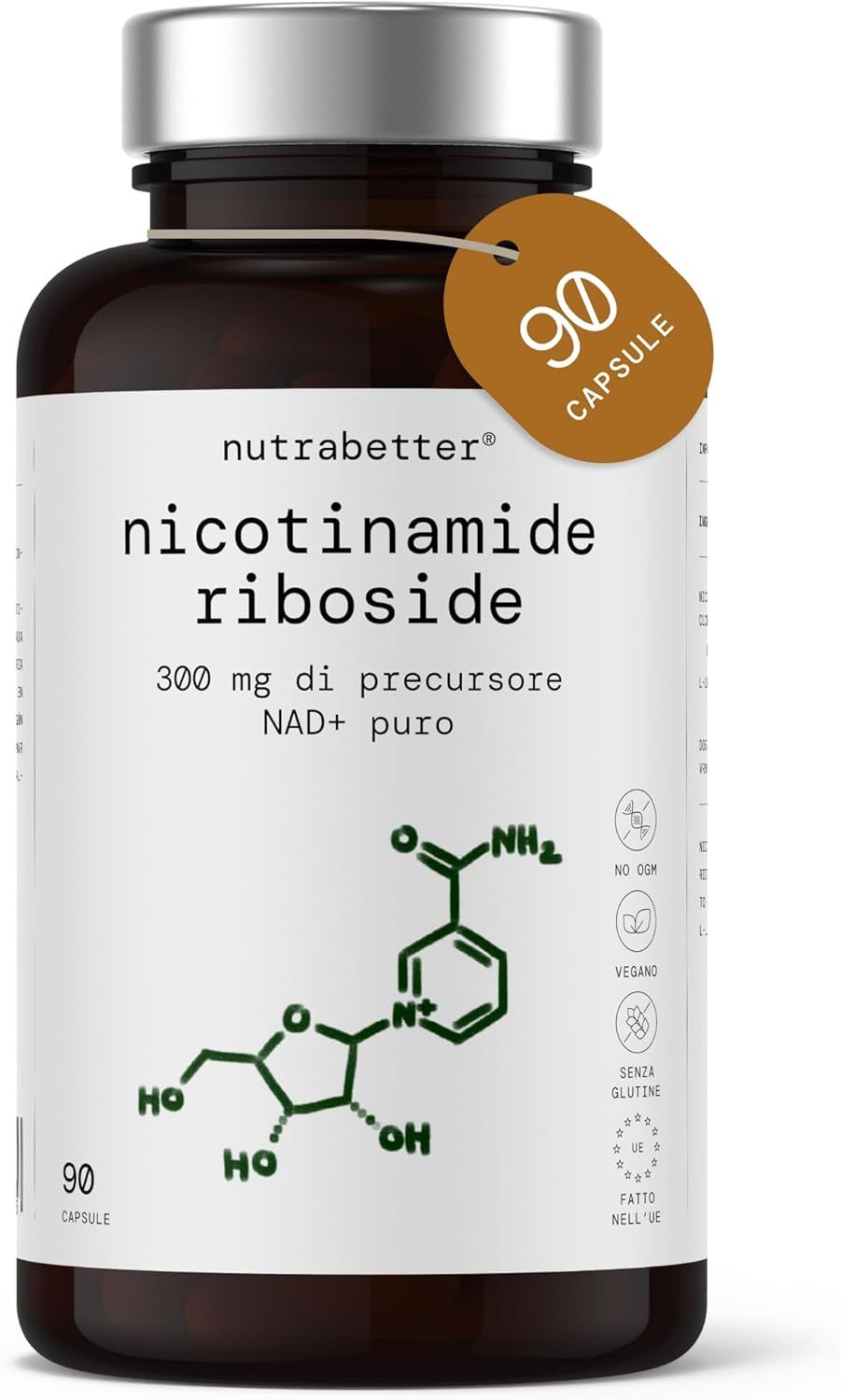 NAD+ Nicotinamide Riboside 300Mg | 90 Capsule Vegane per 3 Mesi | Contro L'Età E