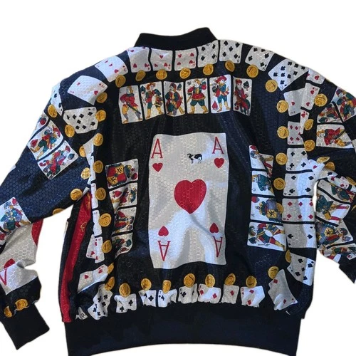 Large vintage 80s playing card and coin print zip bomber jacket image 3