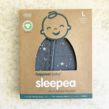 NIB Happiest Baby Size L 4-6M 18-26 lb Sleepea 5 Second Swaddle Charcoal Stars
