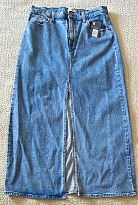 Universal Thread Women's Blue Denim Midi Skirt 12 High Rise Button Pockets Slit