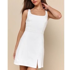 Lulus Always Admired Mini Dress Womens Small White Stretch Side Slit Scoop Neck
