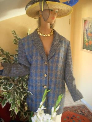 LUXUS ESCADA KASCHMIR CASHMERE Blazer jacket royal blau KARO 36/38 tweed boucle - Bild 1 von 2