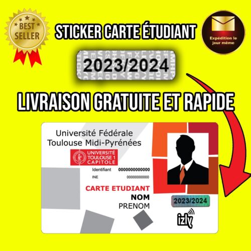 Autocollant carte étudiant étudiante année 2023 2024 sticker vignette - Photo 1/2