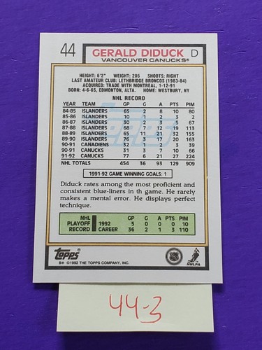 1992-93 TOPPS HOCKEY TRADING CARDS 1-130 YOU PICK 50% OFF 2 + - Picture 123 of 371