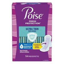 Poise Ultra Thin Incontinence Pads with Wings, 4 Drop Moderate Absorbency, 54 Ct