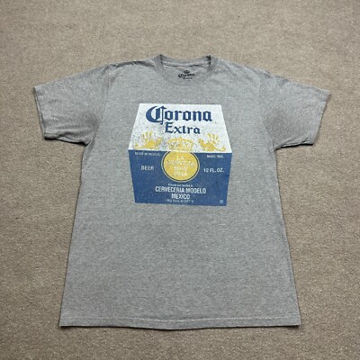 Corona Extra Men's T Shirt Size M Gray Short Sleeve Bioworld Crew Neck Graphic