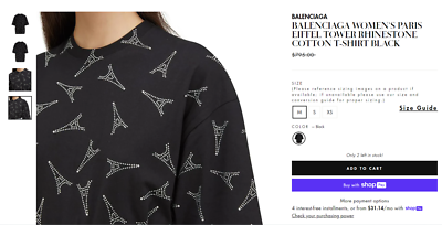 BALENCIAGA PARIS EIFFEL TOWER RHINESTONE COTTON T-SHIRT BLACK sz L