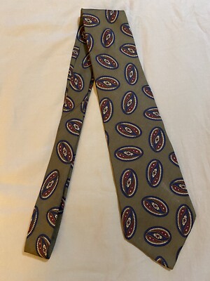 Liz Claiborne - Olive Green Background w/Red & Black Inside the Ovals 57  x 3.5 