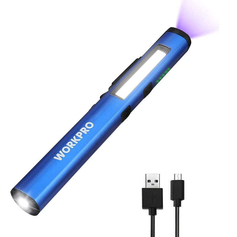WORKPRO 450 Lumen USB Rechargable LED Flashlight UV Black Light Pocket Pen Light - Image 4 of 4