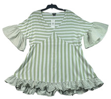 Evans Dress Womens Plus Size 14 Green White Striped Vneck Puffed Sleeve New