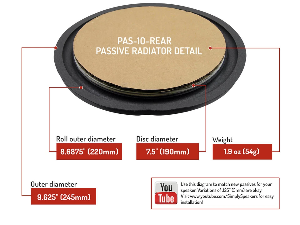 Ремонтный комплект пассивного радиатора ESS 10 дюймов производительность PS 5, PS 8, PS 1020 # PASK-10 - Изображение 2 из 3