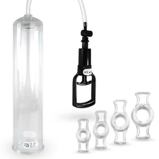 LeLuv EasyOp Tgrip Penis Pump 2.5" x 12" Cylinder + 4 Pack Constriction Rings