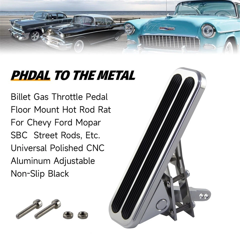 BILLET POLISHED ALUMINUM FLOOR MOUNT GAS THROTTLE PEDAL CHEVY FORD MOPAR Foto 2 de 4