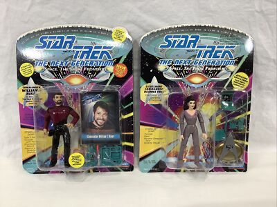 Vintage Star Trek TNG 2nd Season Riker und Troi Playmates Figuren Neu auf Karten