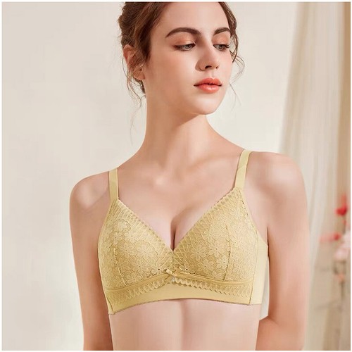 Luxus Damen Dessous BH Kabellos Spitze Push Up BH Gerafft Unterwäsche Gelb - Bild 2 von 30