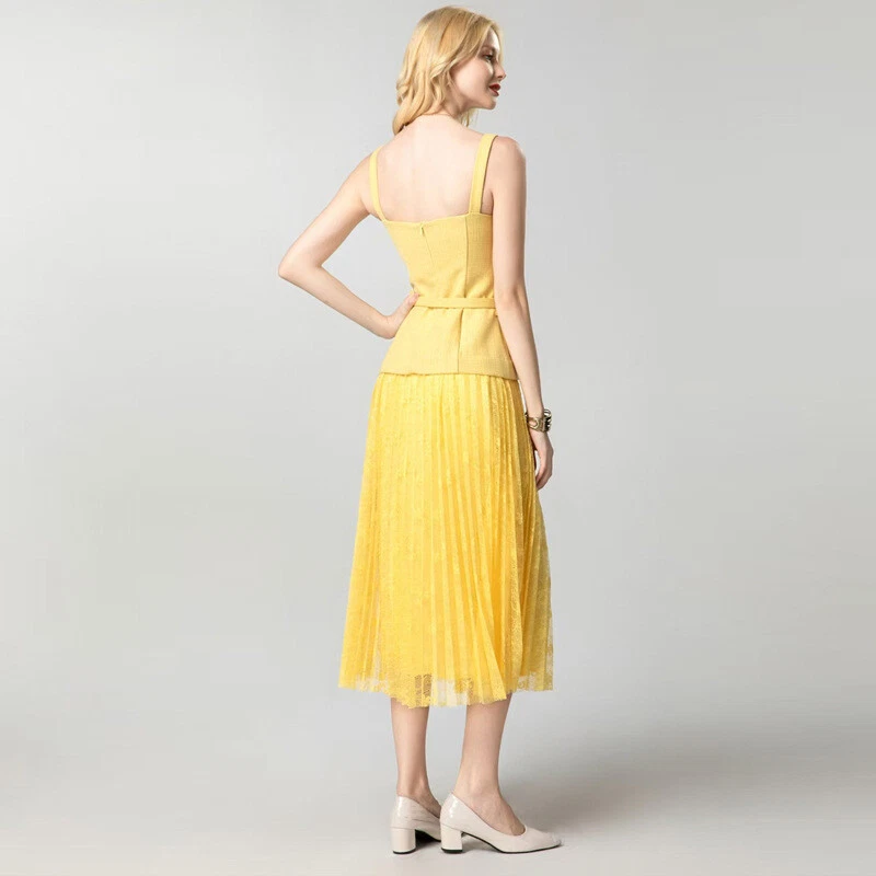 Французский Summer новый женщин похудения ремень соединять желтый сетки длинный ремень юбка платье - Изображение 2 из 4