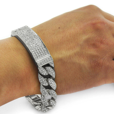 Men's Hip Hop Bracelet Silver Tone Cubic-Zirconia Miami Men's Hip Hop Bracelet Silver Tone Cubic-Zirconia Miami