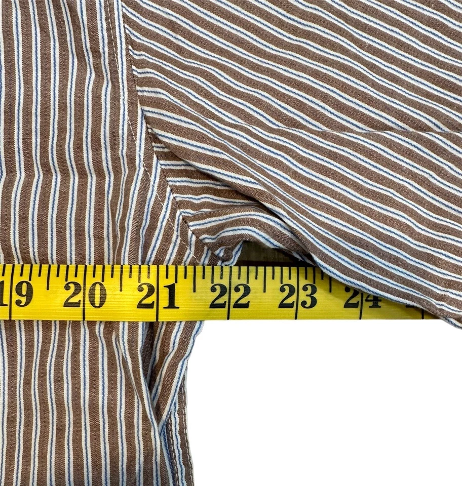 Machine 男式纽扣衬衫 L 码大号棕色条纹短袖 — 第 4/4 张图片