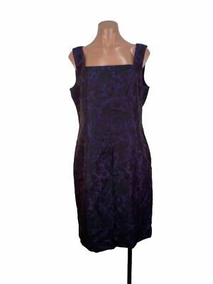 Liz Claiborne 14 Vintage Purple Black Jacquard Cocktail Dress Iridescent Floral