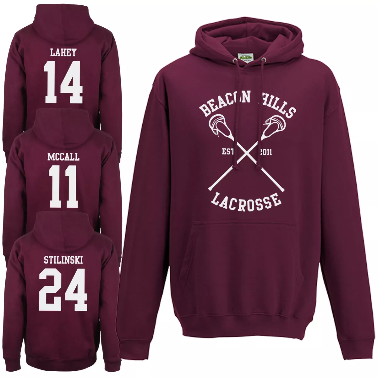  The Creating Studio Adult Stilinski 24 Beacon Hills Lacrosse  2-Sided Hoodie (Adult XS/Youth XL, Maroon) : Clothing, Shoes & Jewelry