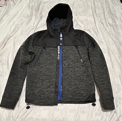Superdry Mountain Supply Mens Jacket Fleece Size M Gret Zip Hooded Winter  Warm