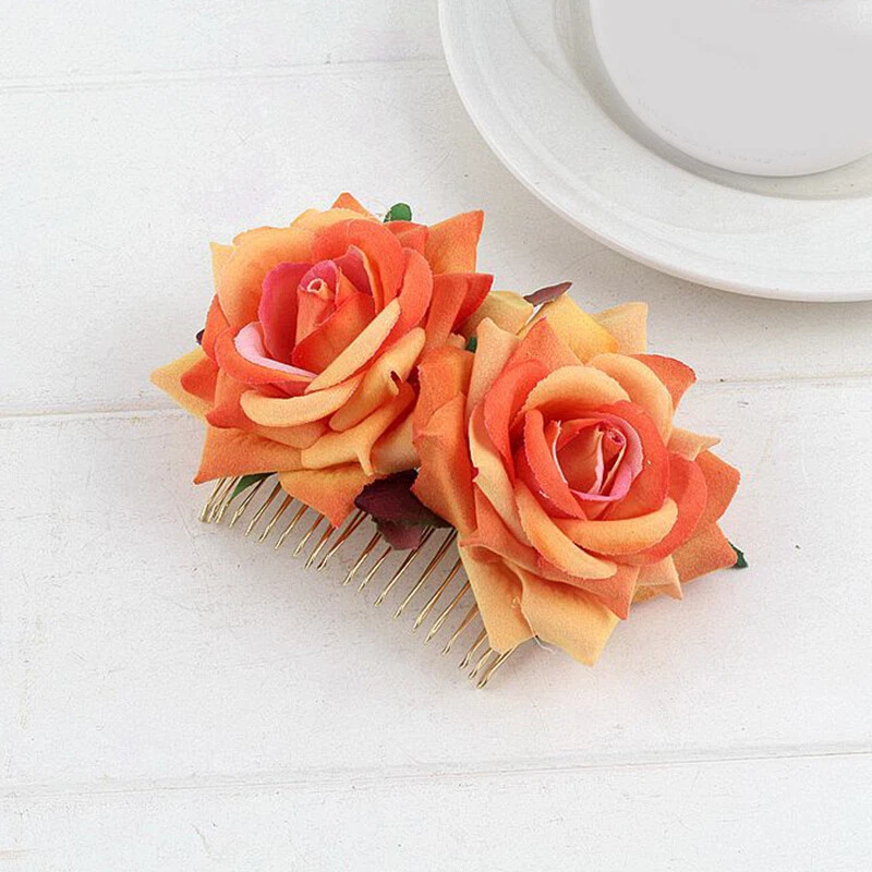 Womens Double Silk Artificial Rose Flower Hair Clip Wedding Bridal