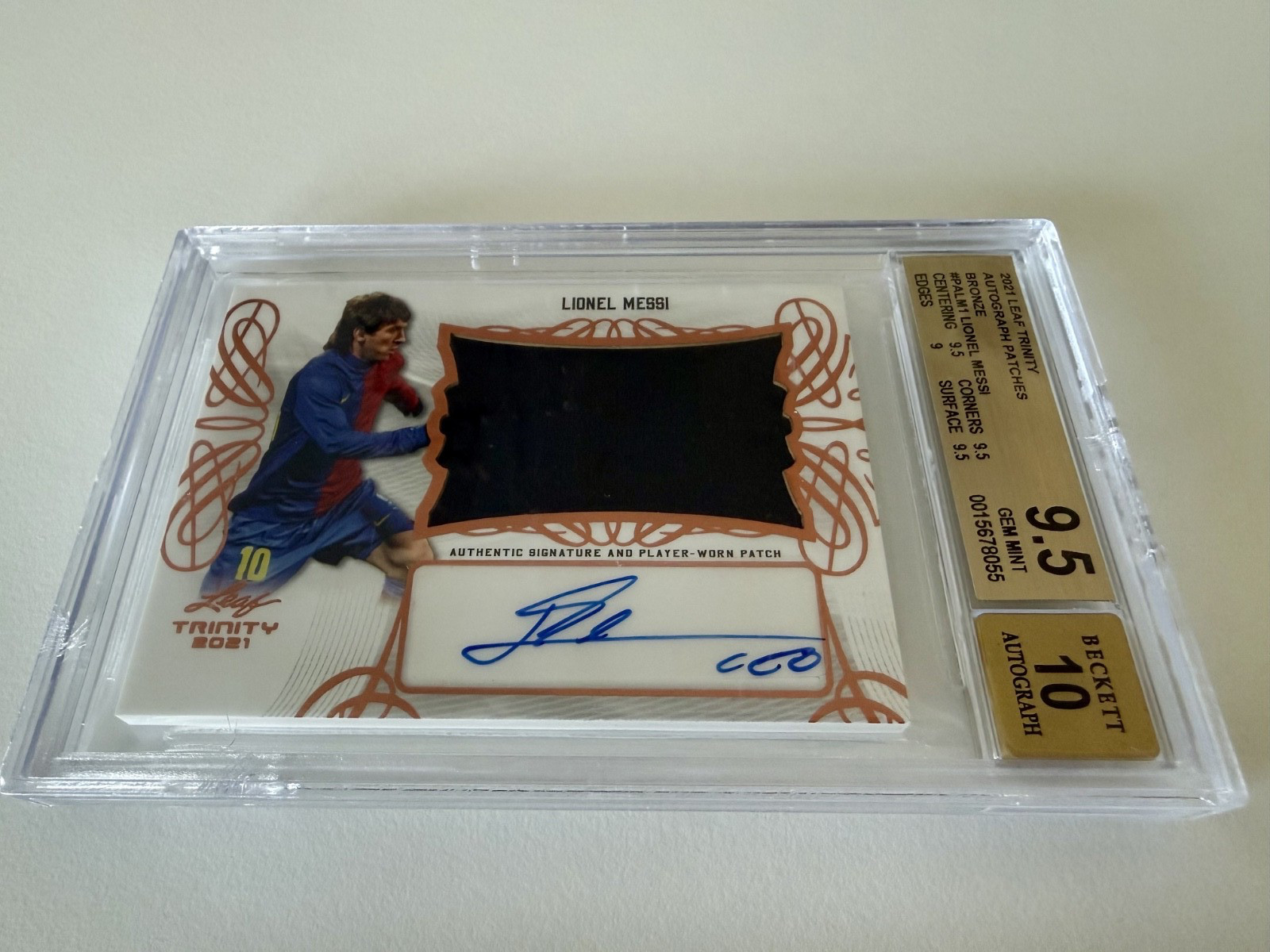 2021 Leaf Trinity #PA-LM1 Lionel Messi Auto Patch Relic (BGS 9.5/10)