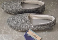 Toms Alpargata Cable Knit Gray Women’s White Faux Fur Slip On Shoes,Size 9