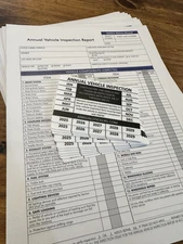 10 Pack - Annual Vehicle Inspection Sticker Trucks Trailers Semi & 10 Forms