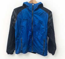 Columbia Youth Hooded Rain Jacket Size 18/20 Blue Nylon Full-Zip Windbreaker