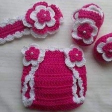 Crochet Baby Girl Headband Diaper Cover Outfit Photo Prop
