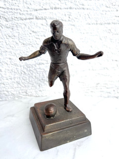 Bronze Footballer Sculpture on Base Old Original Antique Football Player 14cm