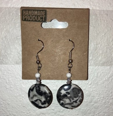 Handcrafted zebra jasper Dangle Drop Earrings Hook Silver Plated