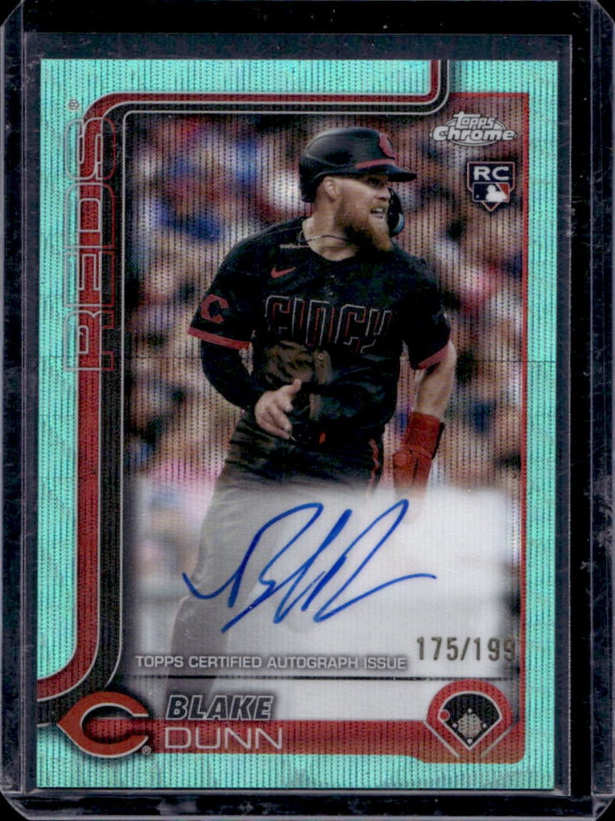 2025 Topps Chrome Blake Dunn Rookie Auto RC Aqua Wave Refractor #175/199 Reds