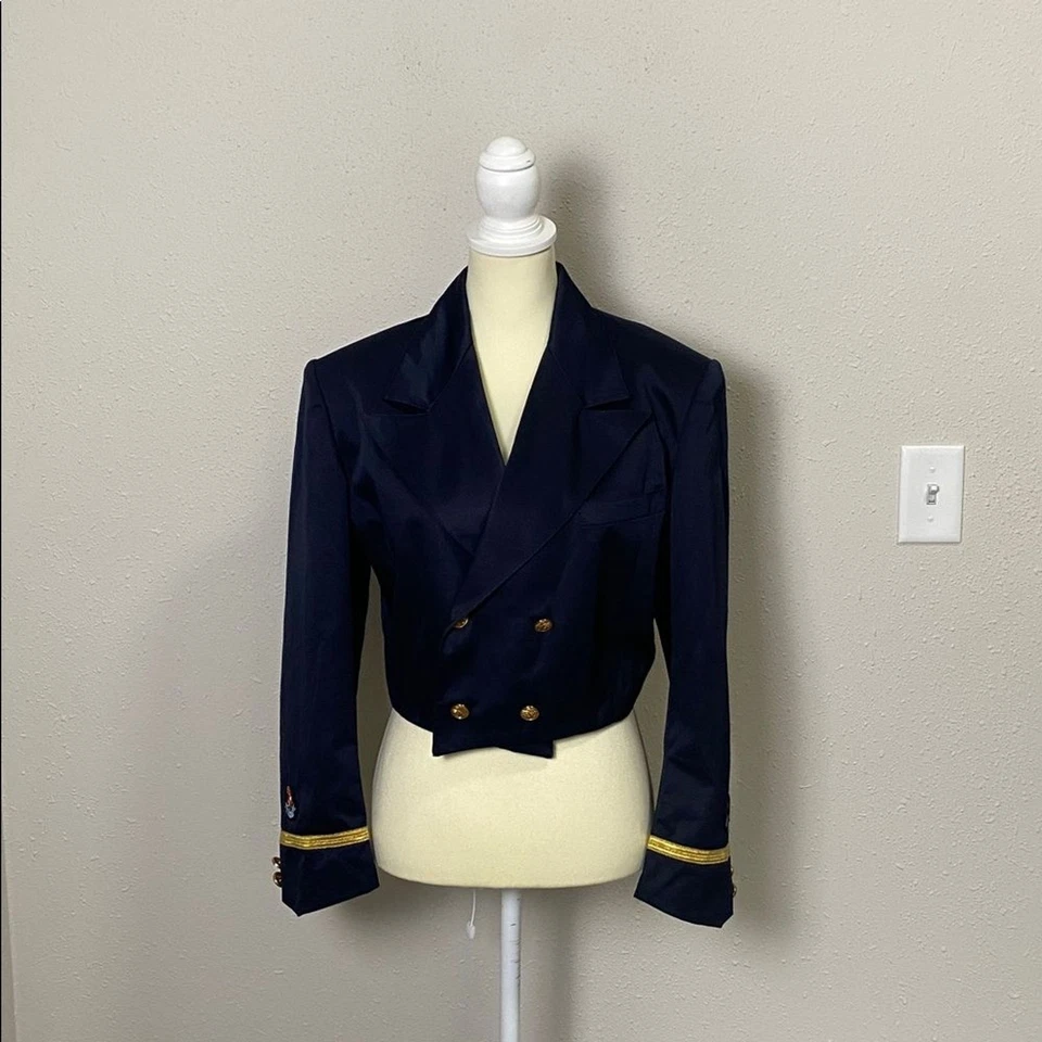 Blazer náutico vintage años 80 Forenza doble botonadura croped azul marino para mujer talla M Foto 3 de 4