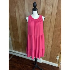 Loft Womens Hot Pink Ruffle Neck Tiered Sleeveless Swing Dress Medium 512724