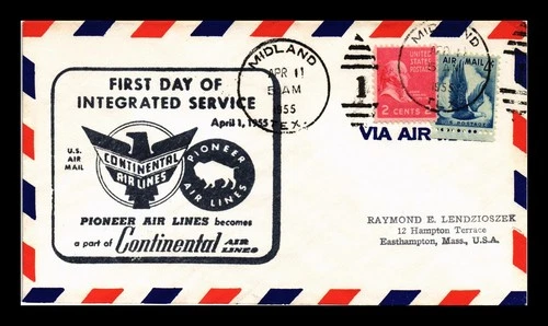 US COVER FIRST DAY INTEGRATED SERVICE CONTINENTAL PIONEER MIDLAND TEXAS AIR MAIL