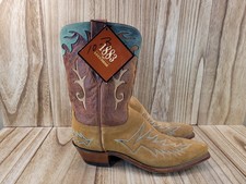 LUCCHESE 1883 Boots Snip Toe Western Tan Suede Turquoise Women's 10 B NICE