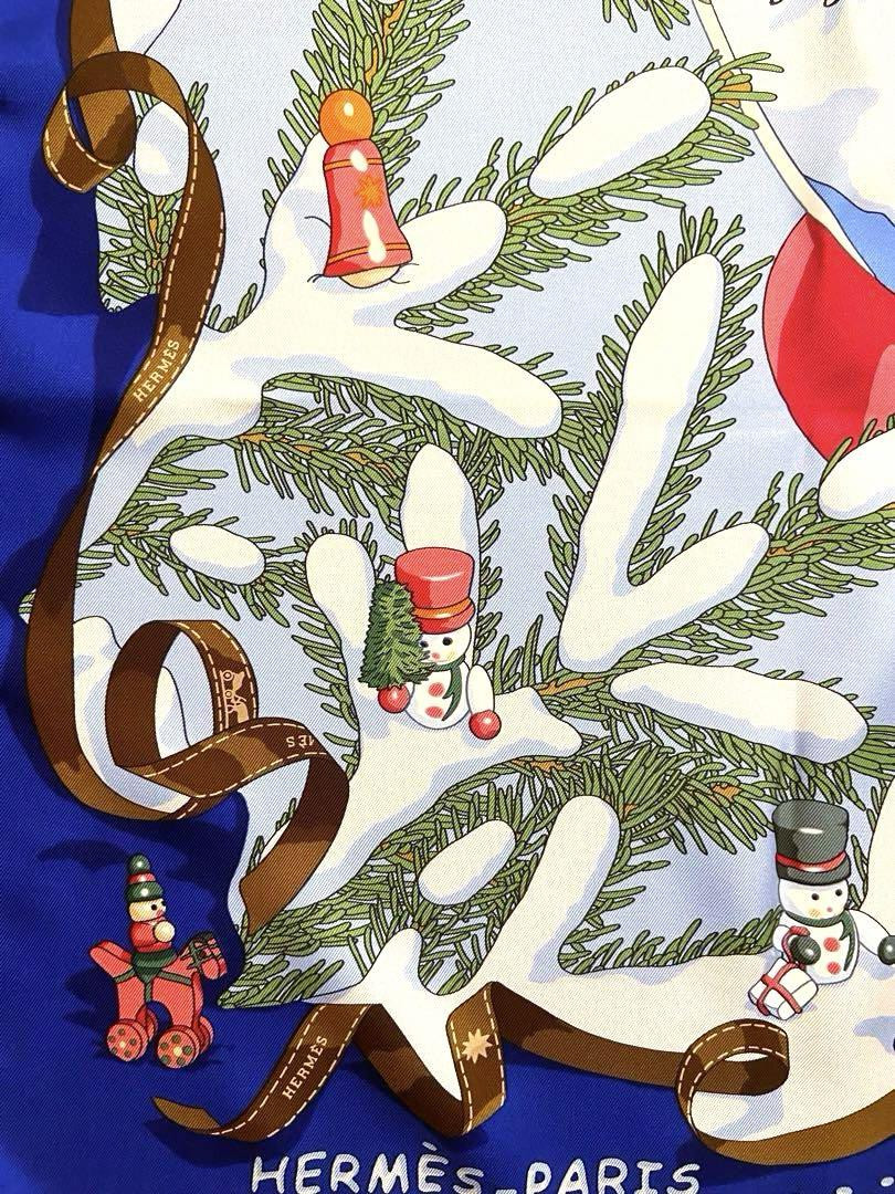 Hermes Scarf Noel au 24 Faubourg 90 cm silk blue Carre Christmas 35" image 10