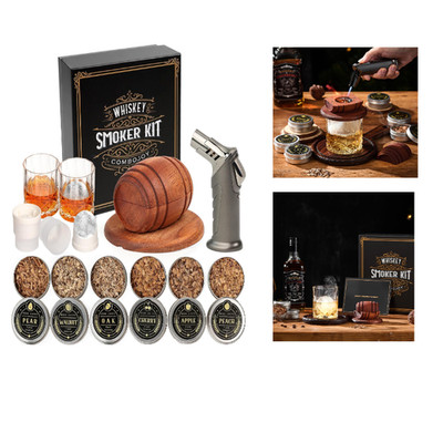 Cocktail Smoker Kit 6 Flavors Wood Chips 2 Glasses 2 Ice Ball Molds