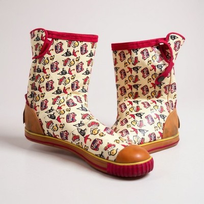 Kickers Womens Boots Cartoon Print Red Trim Rubber Sole Fashion 37/ US 6.5