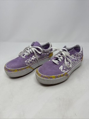 VANS Old Skool Shoes Women s 6.5 Stacked Platform Wavy Daze Purple Yellow