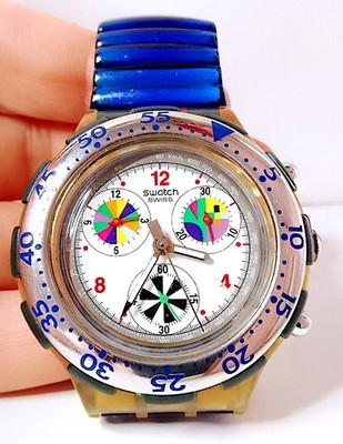 SWATCH AQUA CHRONO SCUBA 1993 Swiss Armbanduhr Stahl Rettungsschwimmer sehr gut