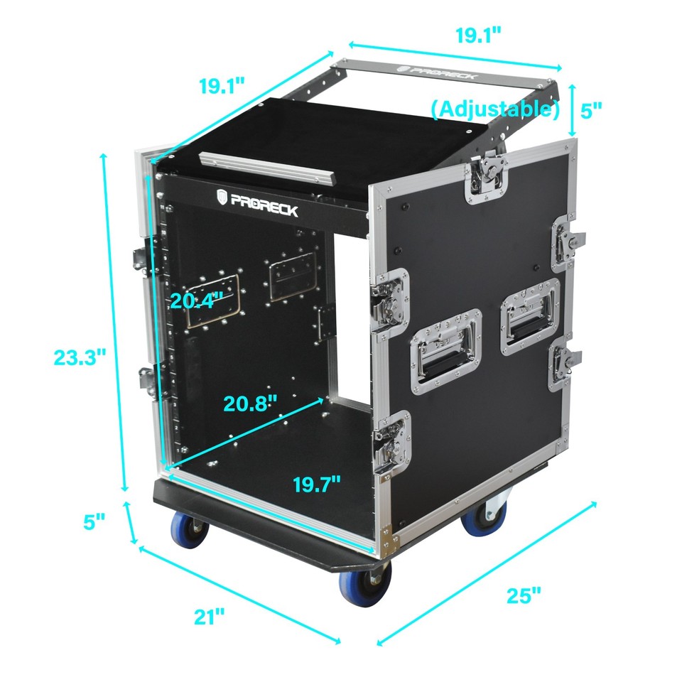 PRORECK 12U Plywood Road Case Slant Mixer Rack 20