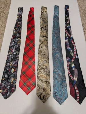 Lot Of 5 Men's Neck Ties Mixed Brands Silk/Polyester Paisley Mixed Patterns