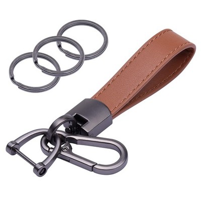 Wisdompro Genuine Leather Car Keychain, 5 inches, Brown (Carabiner Clip) 