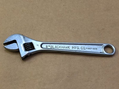 Vintage 8'' Blackhawk MFG. Co. Tools AW-1008 Adjustable Wrench Black Hawk