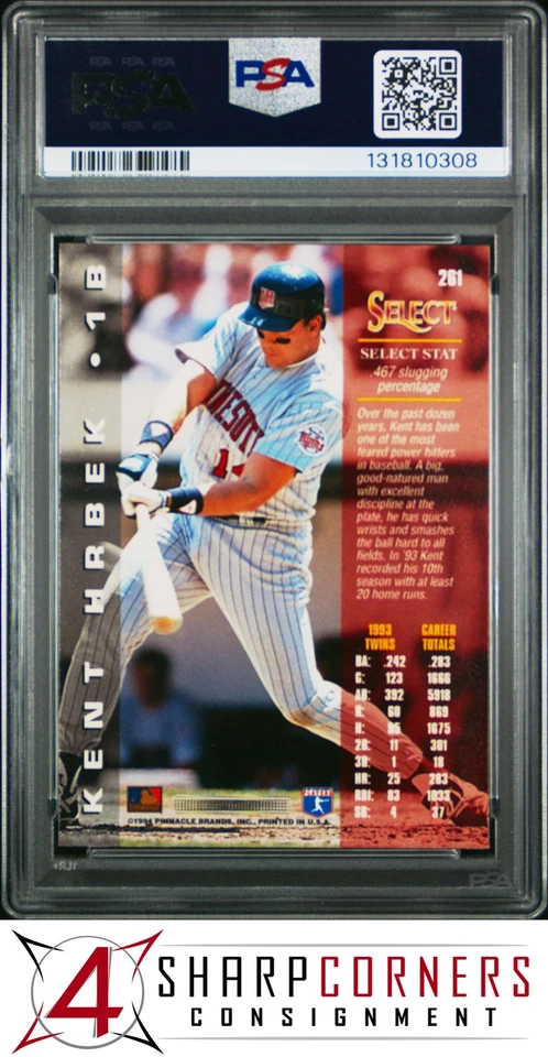 1994 SELECT #261 KENT HRBEK TWINS POP 5 PSA 10 - Image 2 of 3