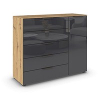 Kommode - Artisan Eiche - Basaltglas - Graphitgriffe - 120 Cm Sideboard Kommode